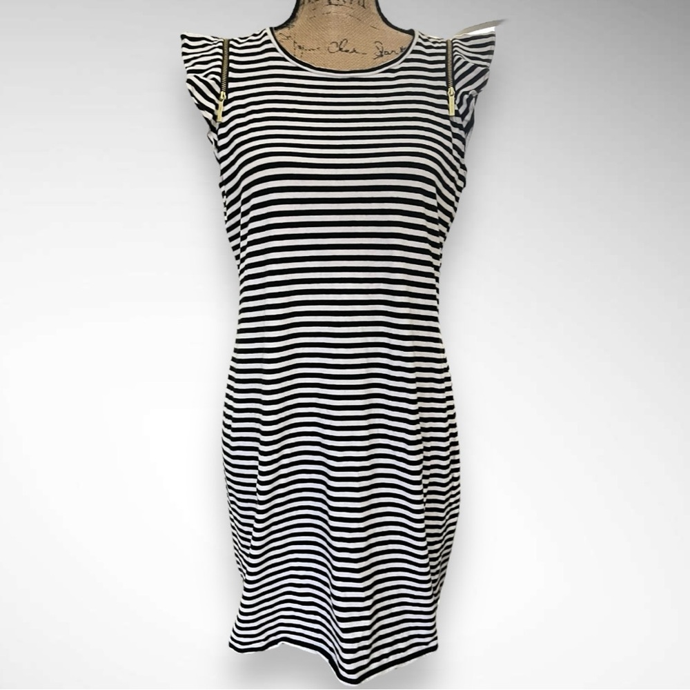 MICHAEL Michael Kors Women's Black and White Striped‎ Shift Dress Medium | EUC
